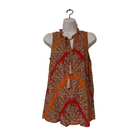 Sundance Boho  Paisley Tassel Sleeveless Orange Rose/Red Size Small Womens Top - Picture 1 of 8